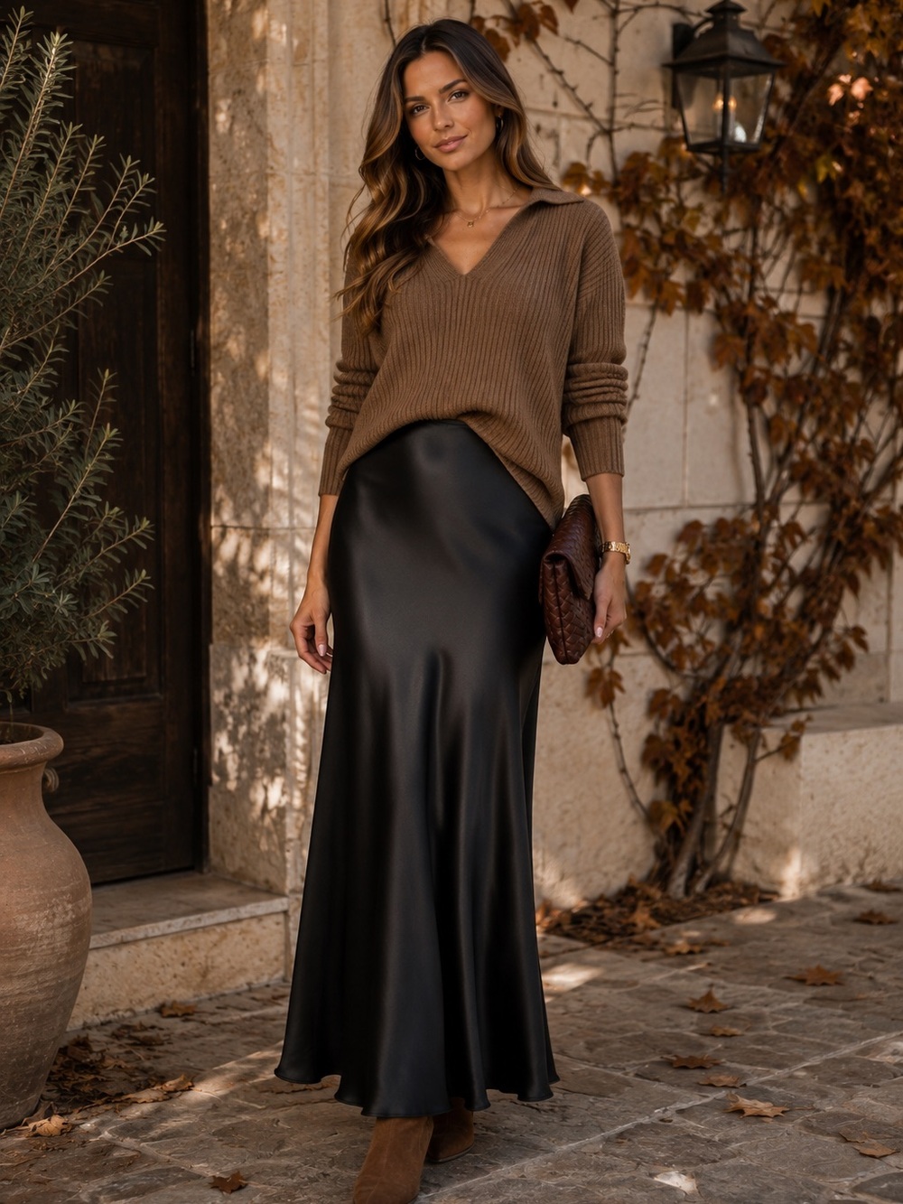 High waisted satin maxi skirt silky long skirt black